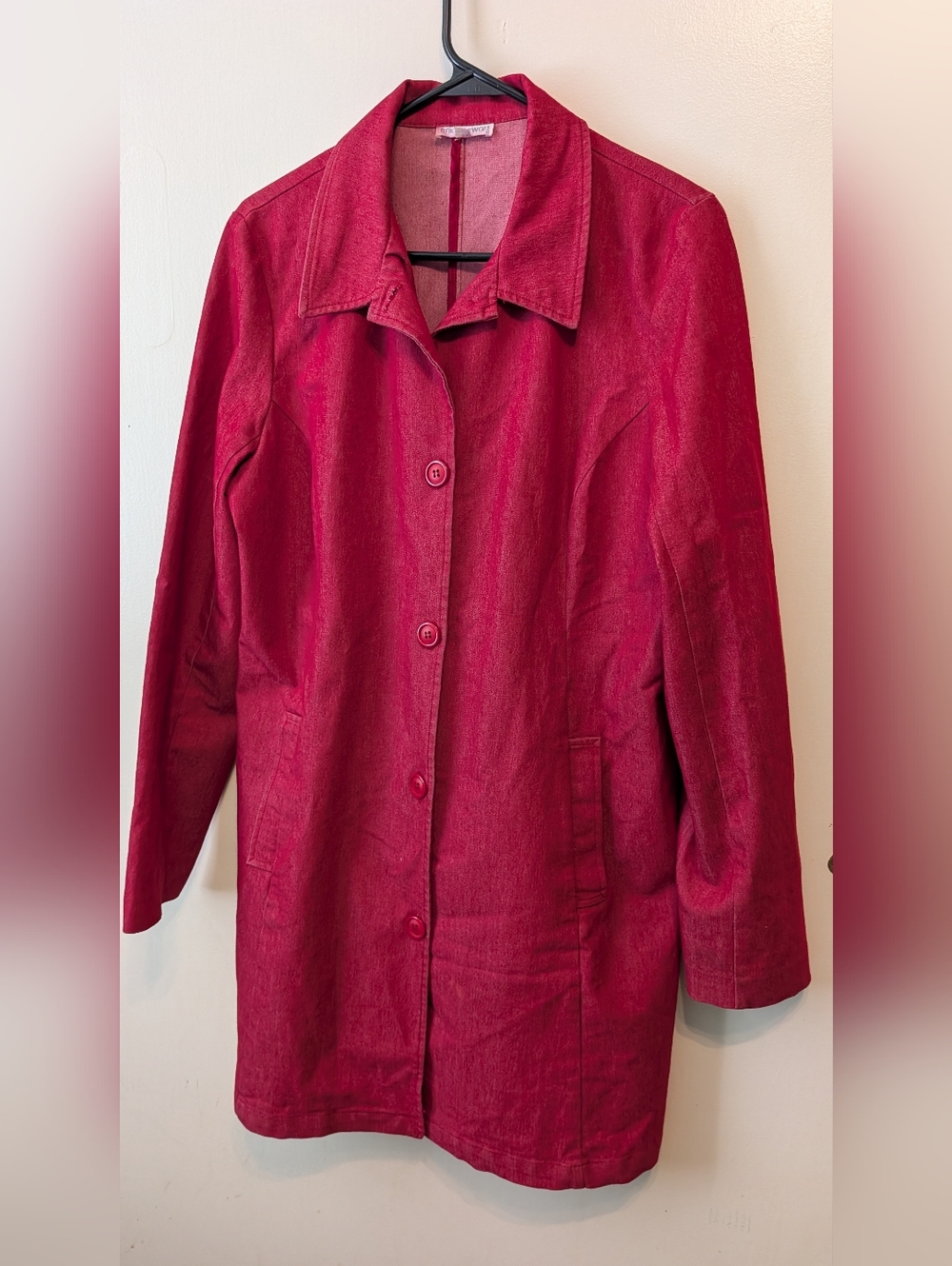 Erik Stewart Women's Red Long Button-Front Coat Jacket Red Button Down